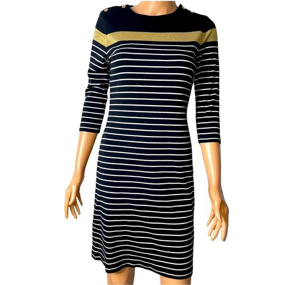 LAUREN RALPH LAUREN 3/4 Sleeve Dress Size Small (S) - MSRP $110 black/white - Picture 1 of 12